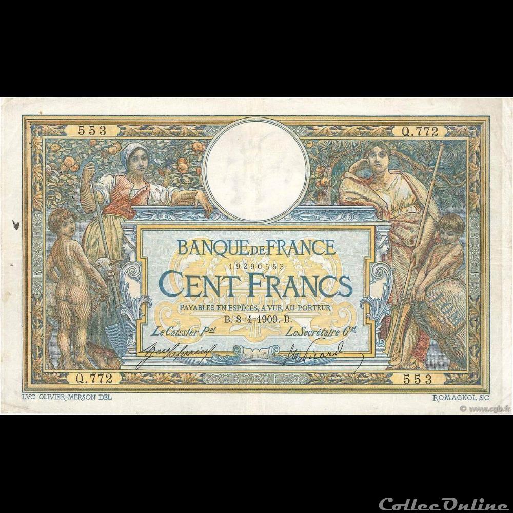 08-04-1909 -- Q.772 553 billet france banque de xxe 08 04 1909 q 772 553
