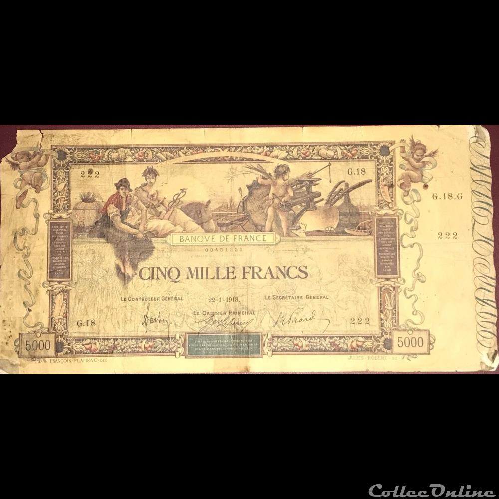 22-01-1918 -- G.18 222 billet france banque de xxe 22 01 1918 g 18 222