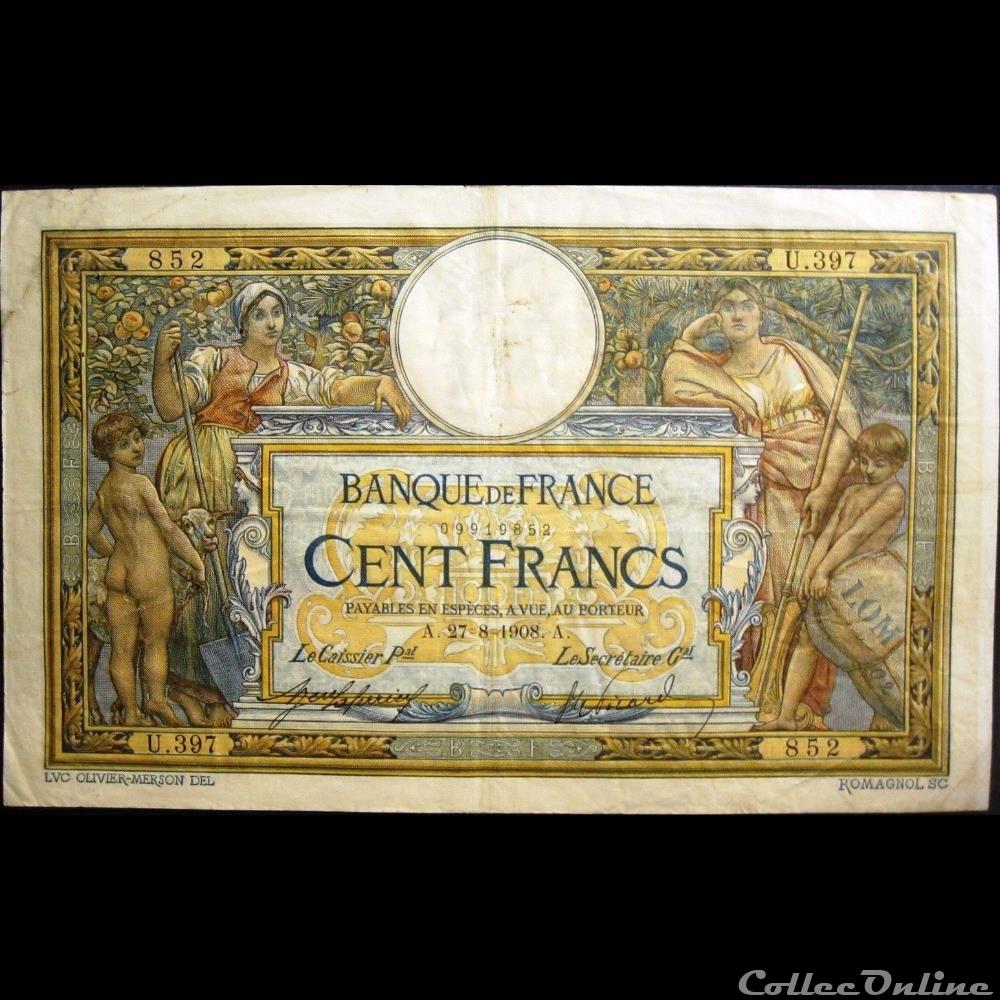27-08-1908 -- U.397 852 billet france banque de xxe 27 08 1908 u 397 852