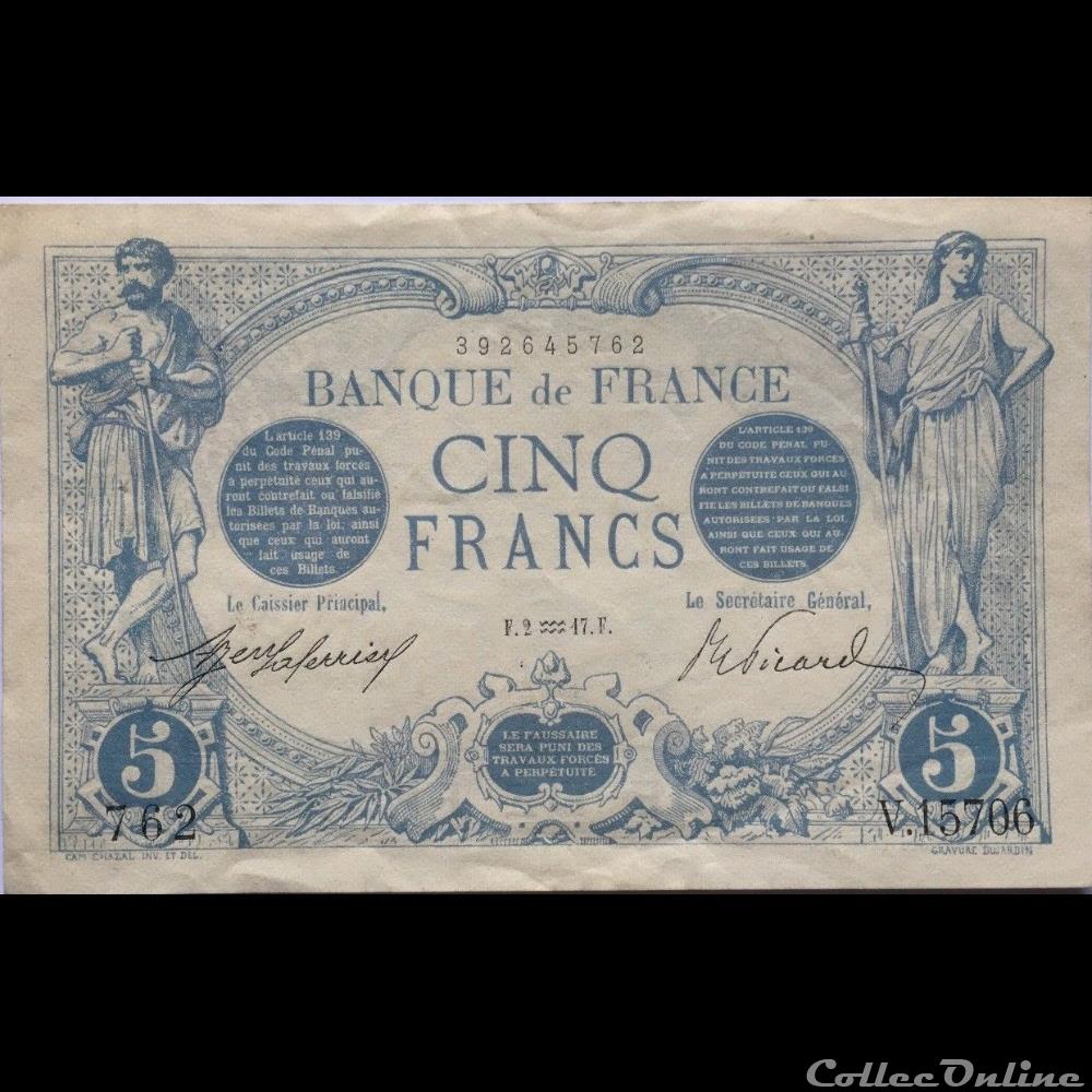 02-01-1917 -- V.15705 762 billet france banque de xxe 02 01 1917 v 15705 762