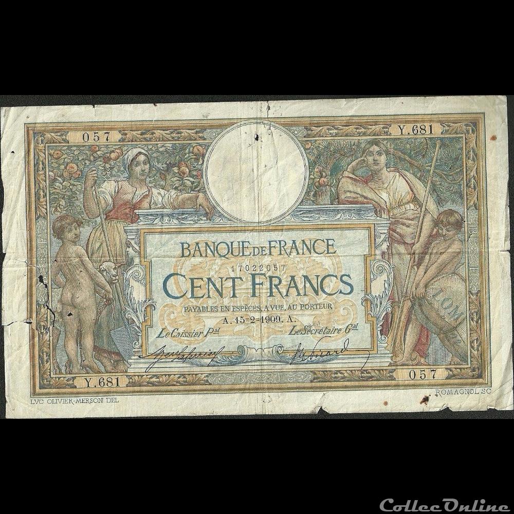 billet france banque de xxe 15 02 1909 y 681 057