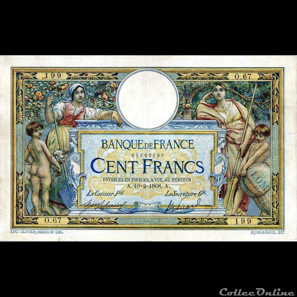 10-02-1908 -- O.67 199 billet france banque de xxe 10 02 1908 o 67 199