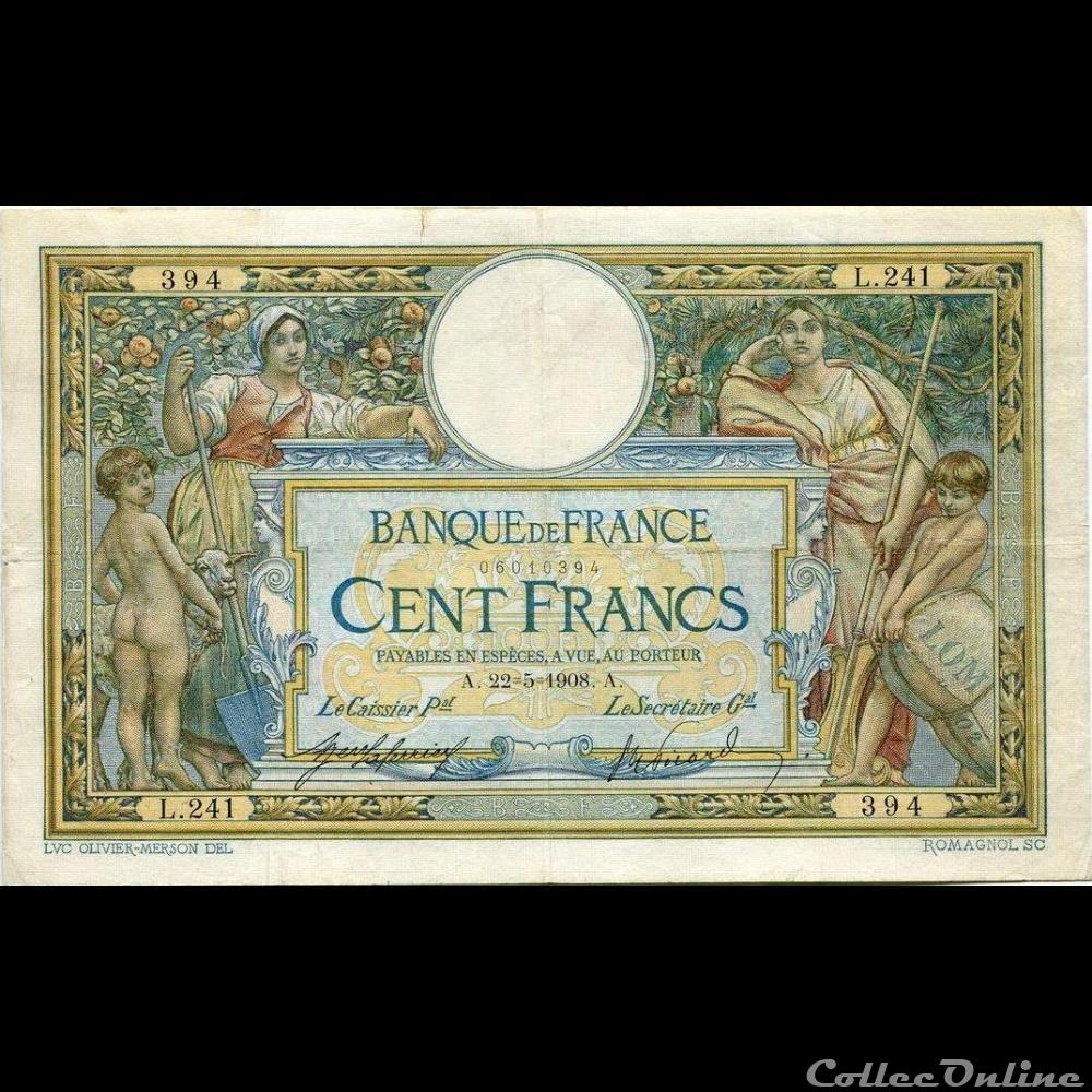 22-05-1908 -- L.241 394 billet france banque de xxe 22 05 1908 l 241 394