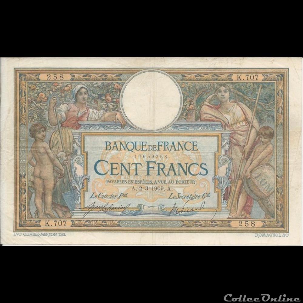 02-03-1909 -- K.707 258 billet france banque de xxe 02 03 1909 k 707 258