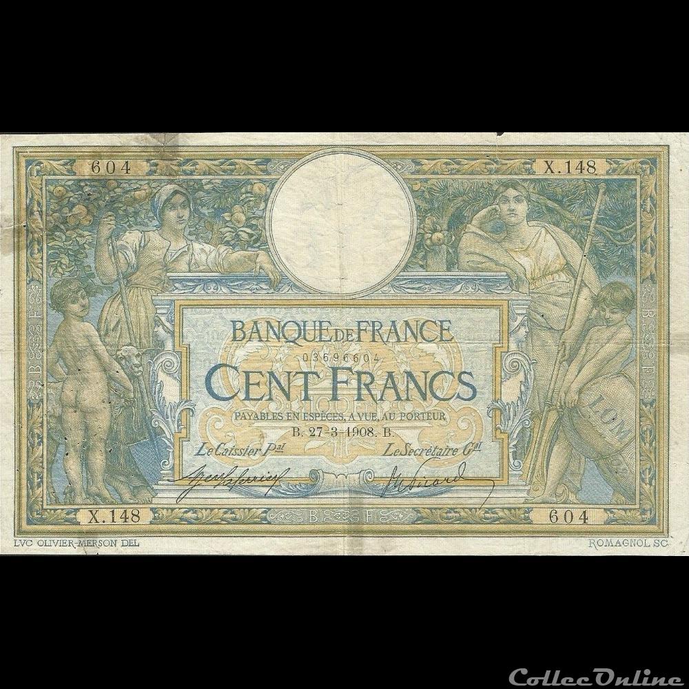 27-03-1908 -- X.148 604 billet france banque de xxe 27 03 1908 x 148 604