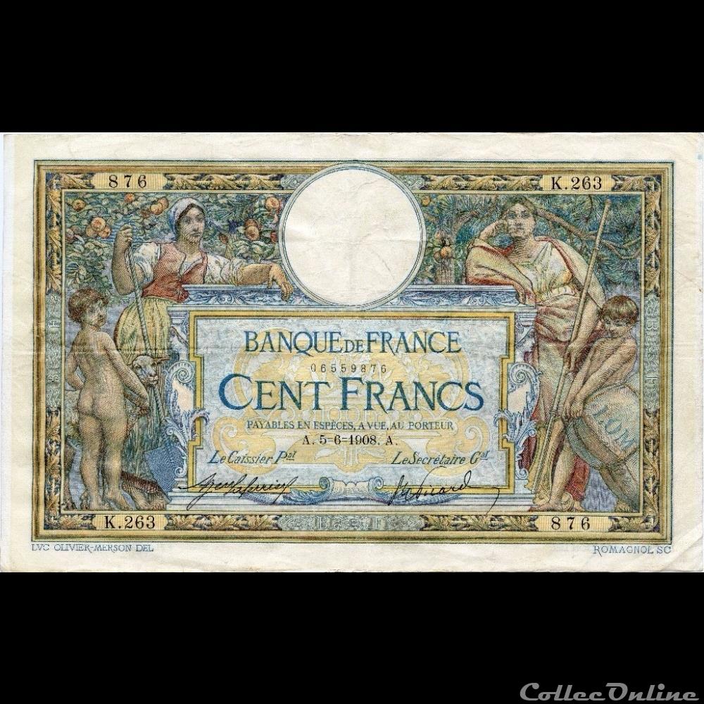 05-06-1908 -- K.263 876 billet france banque de xxe 05 06 1908 k 263 876