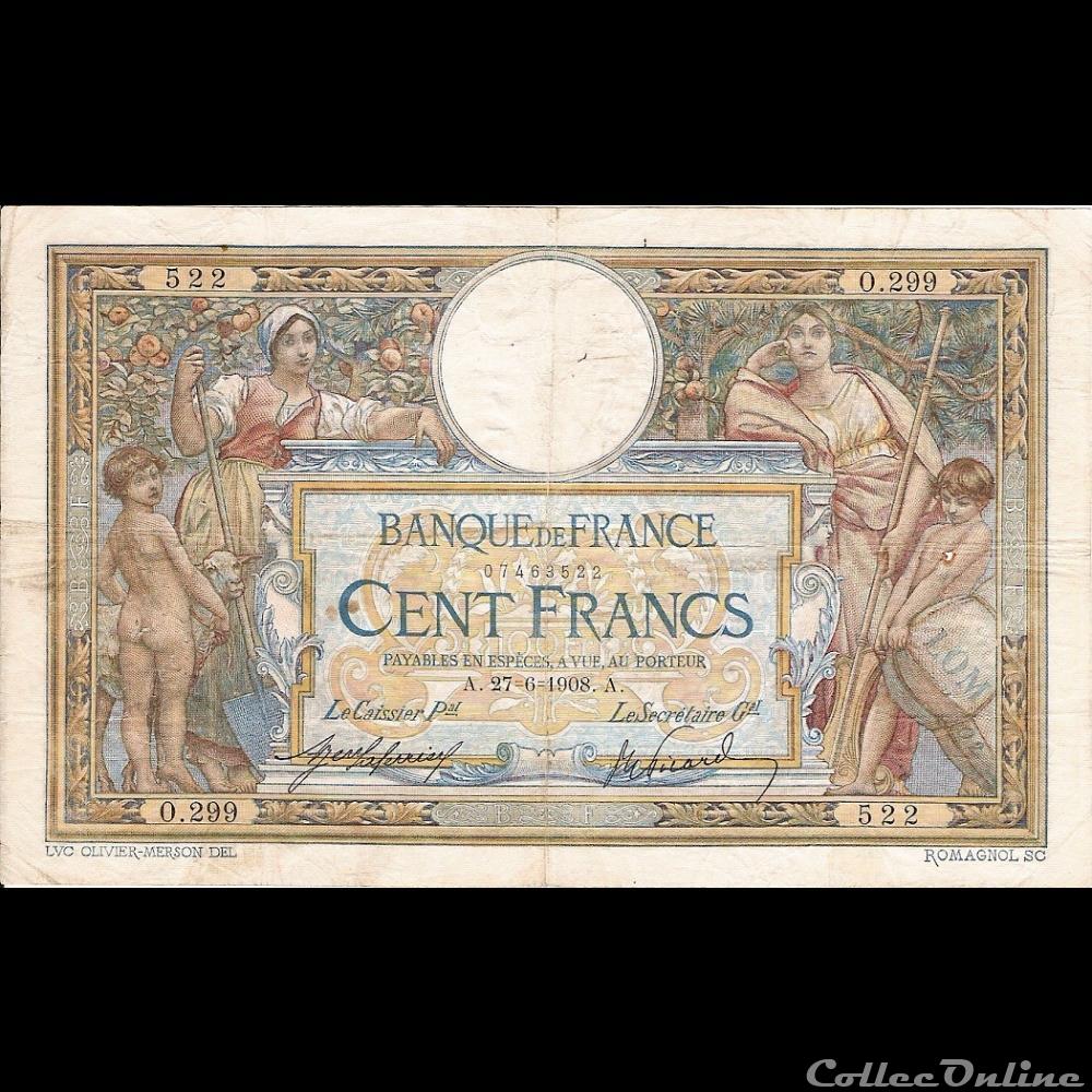 27-06-1908 -- O.299 522 billet france banque de xxe 27 06 1908 o 299 522