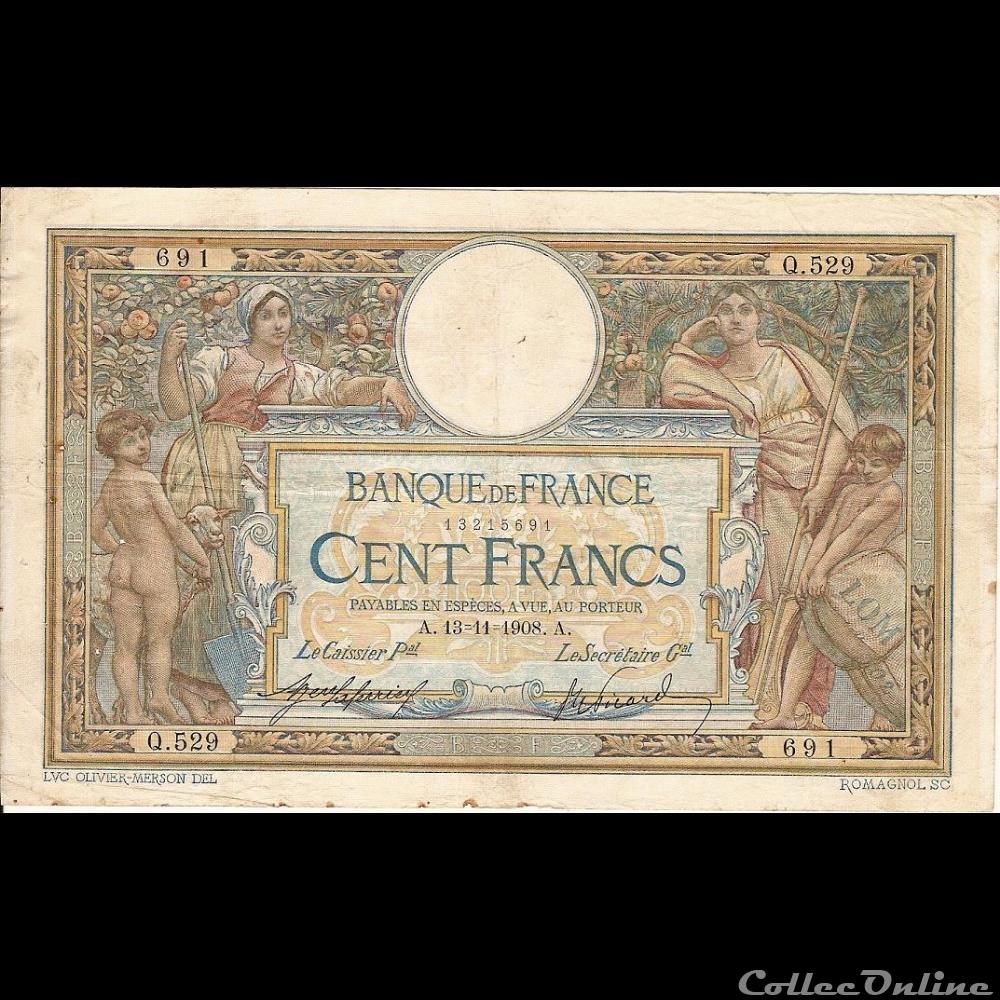13-11-1908 -- Q.529 691 billet france banque de xxe 13 11 1908 q 529 691