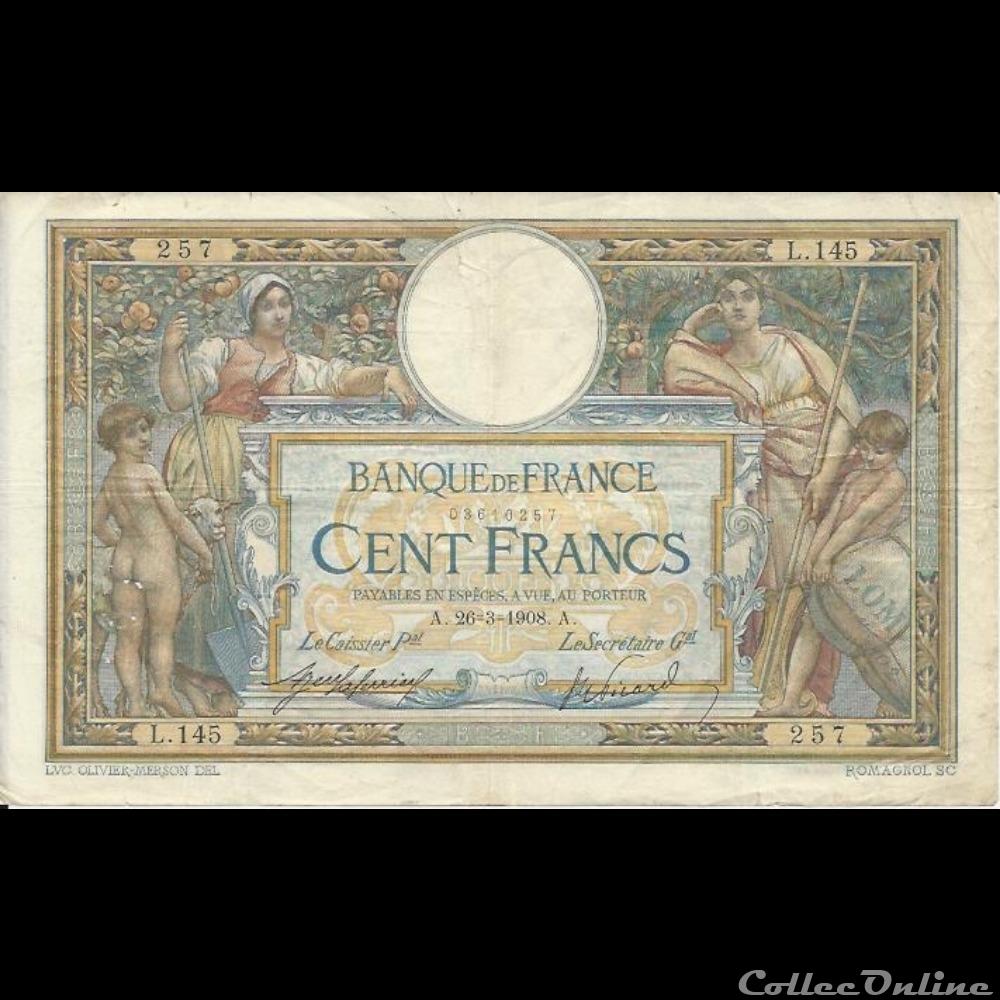 26-03-1908 -- L.145 257 billet france banque de xxe 26 03 1908 l 145 257