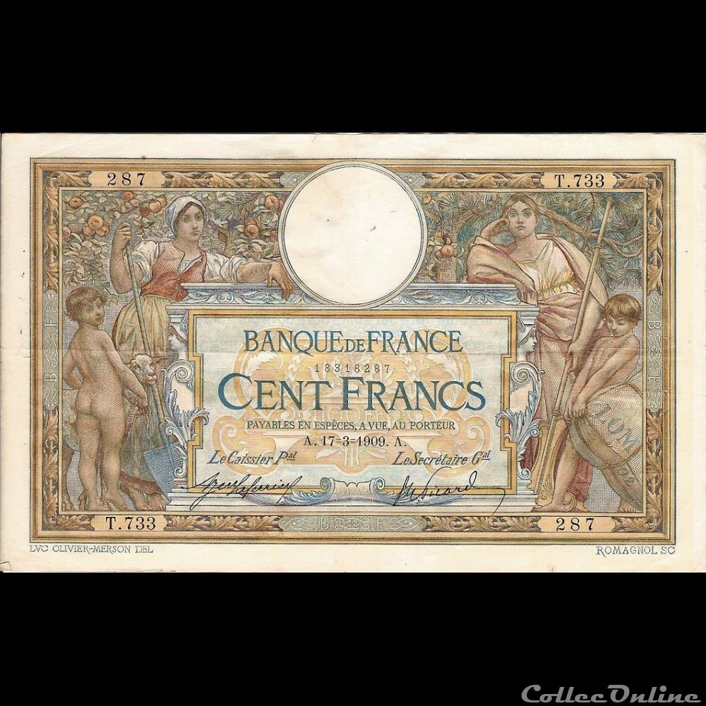 17-03-1909 -- T.733 287 billet france banque de xxe 17 03 1909 t 733 287