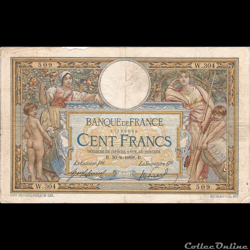 30-06-1908 -- W.304 509 billet france banque de xxe 30 06 1908 w 304 509