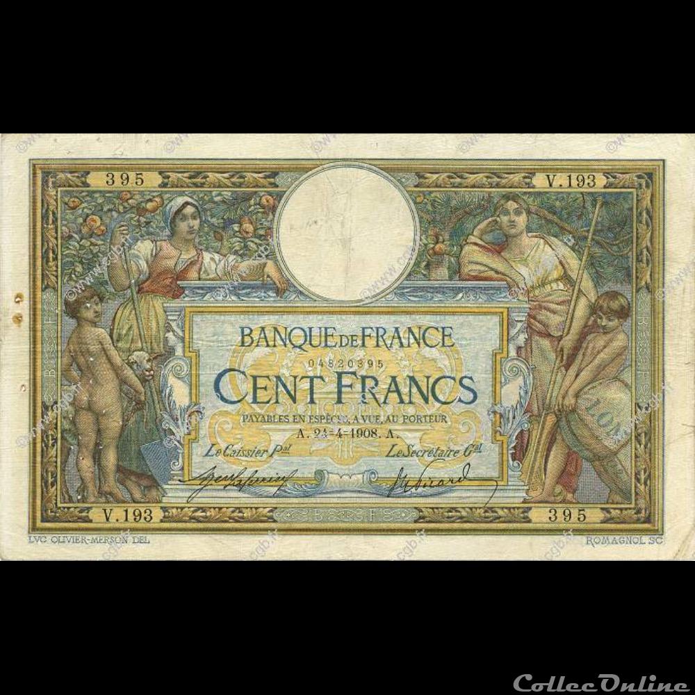 24-04-1908 -- V.193 395 billet france banque de xxe 24 04 1908 v 193 395