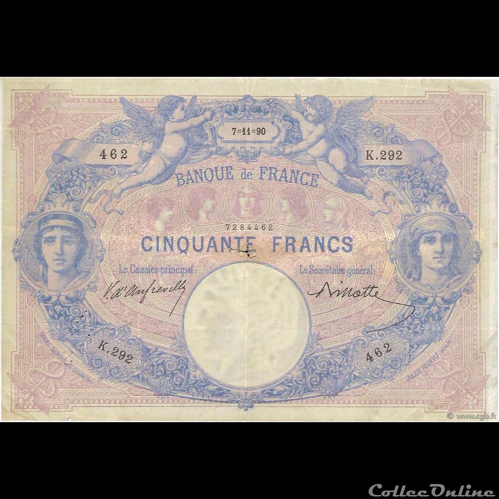07-11-1890 -- K.292 462 billet france banque de xxe 07 11 1890 k 292 462