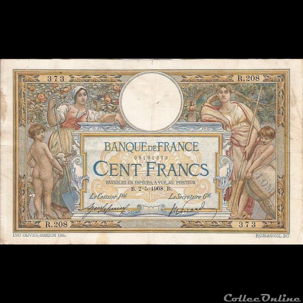 02-05-1908 -- R.208 373 billet france banque de xxe 02 05 1908 r 208 373