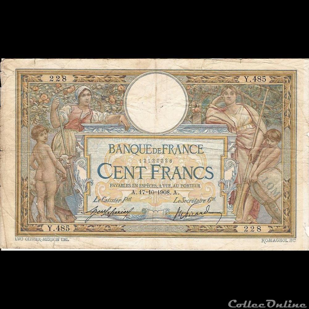 17-10-1908 -- Y.485 228 billet france banque de xxe 17 10 1908 y 485 228