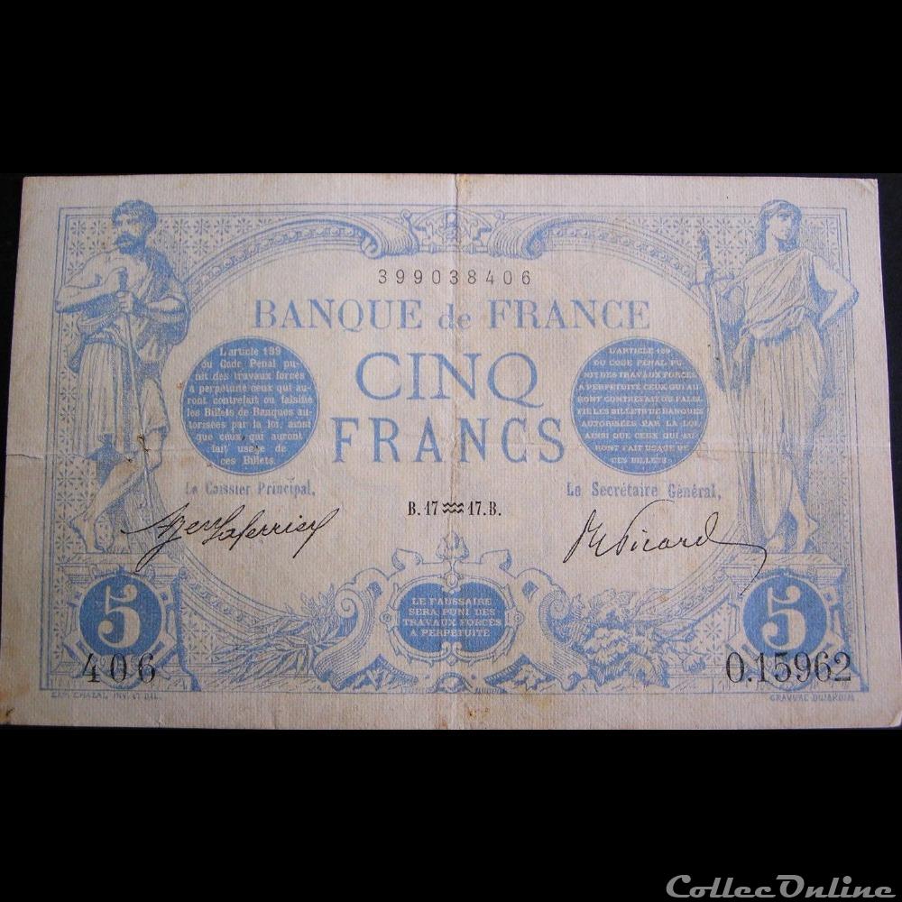 17-01-1917 -- O.15962 406 billet france banque de xxe 17 01 1917 o 15962 406