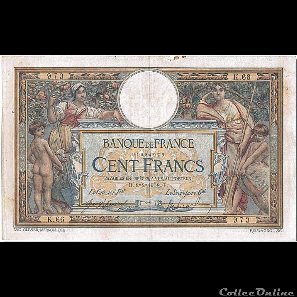 08-02-1908 -- K.66 973 billet france banque de xxe 08 02 1908 k 66 973
