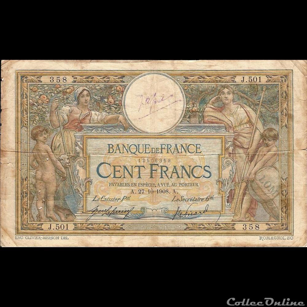 billet france banque de xxe 27 10 1908 j 501 358