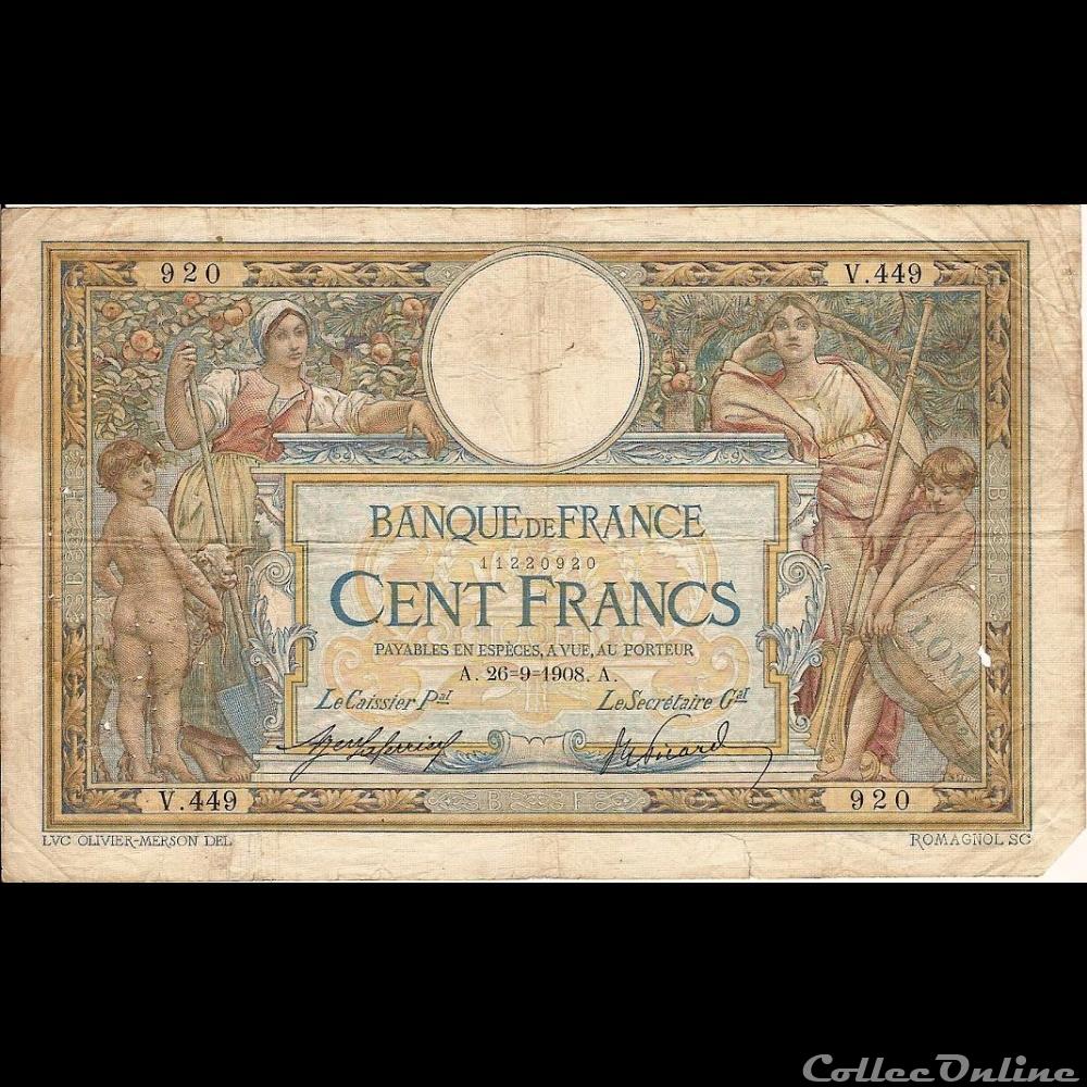 26-09-1908 -- V.449 920 billet france banque de xxe 26 09 1908 v 449 920