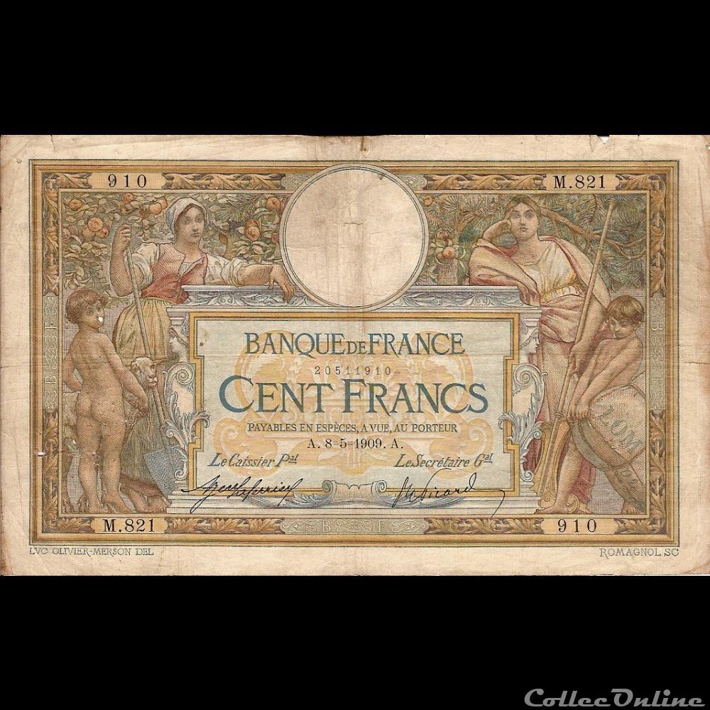 08-05-1909 -- M.821 910 billet france banque de xxe 08 05 1909 m 821 910
