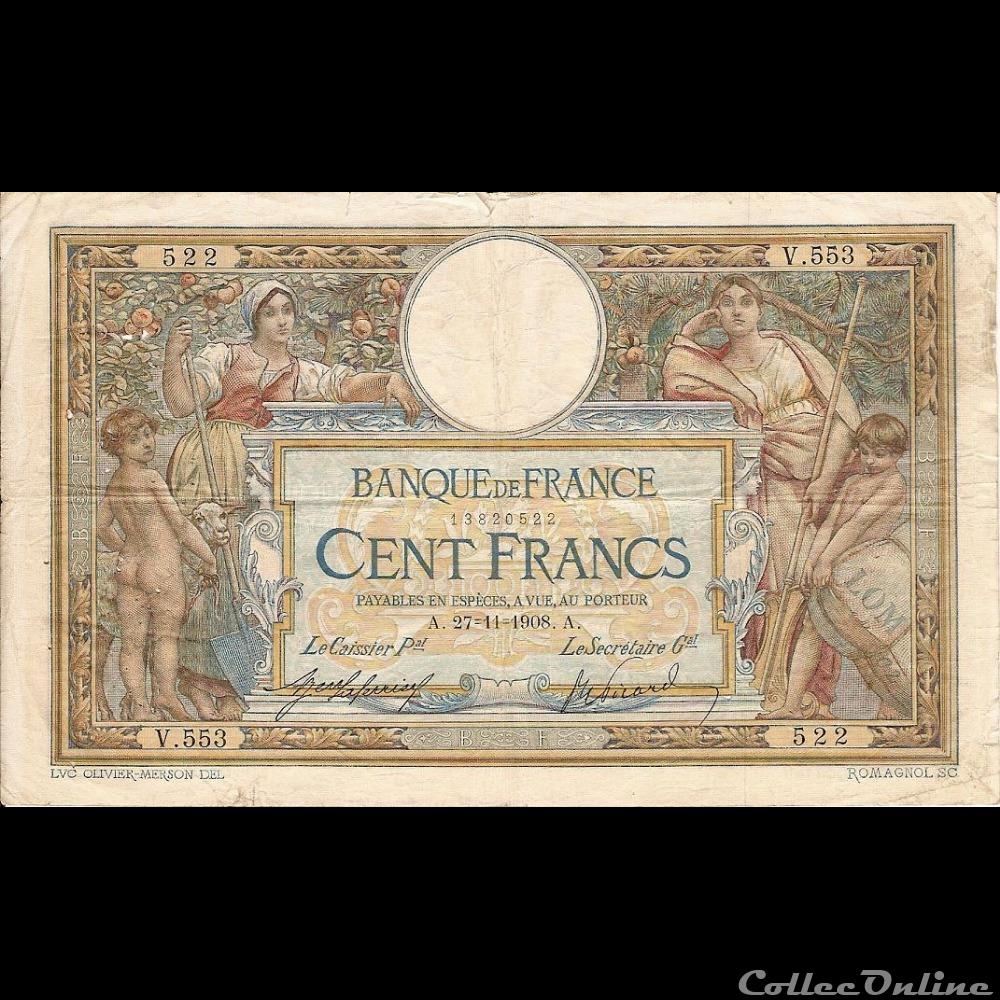 27-11-1908 -- V.553 522 billet france banque de xxe 27 11 1908 v 553 522