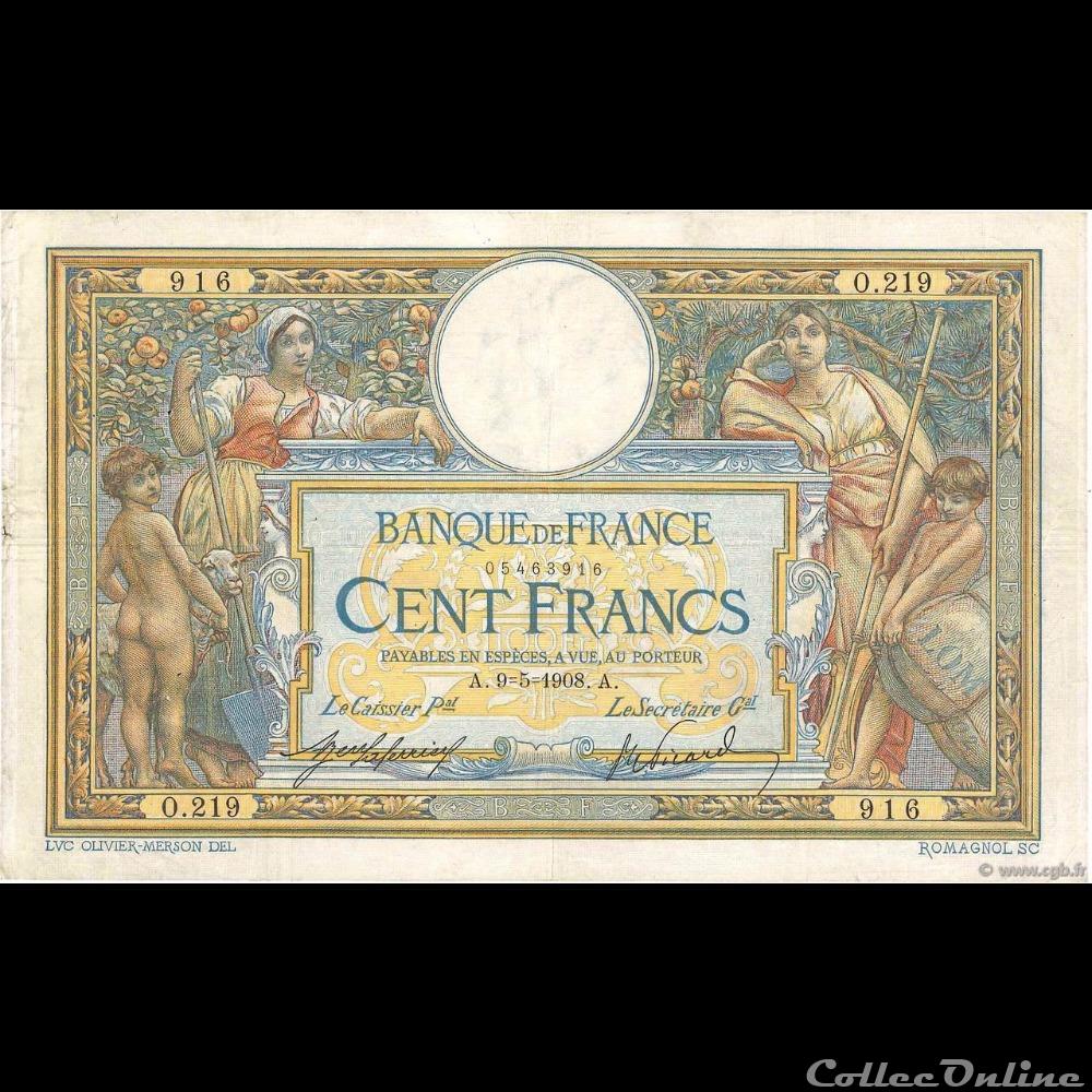 09-05-1908 -- O.219 916 billet france banque de xxe 09 05 1908 o 219 916