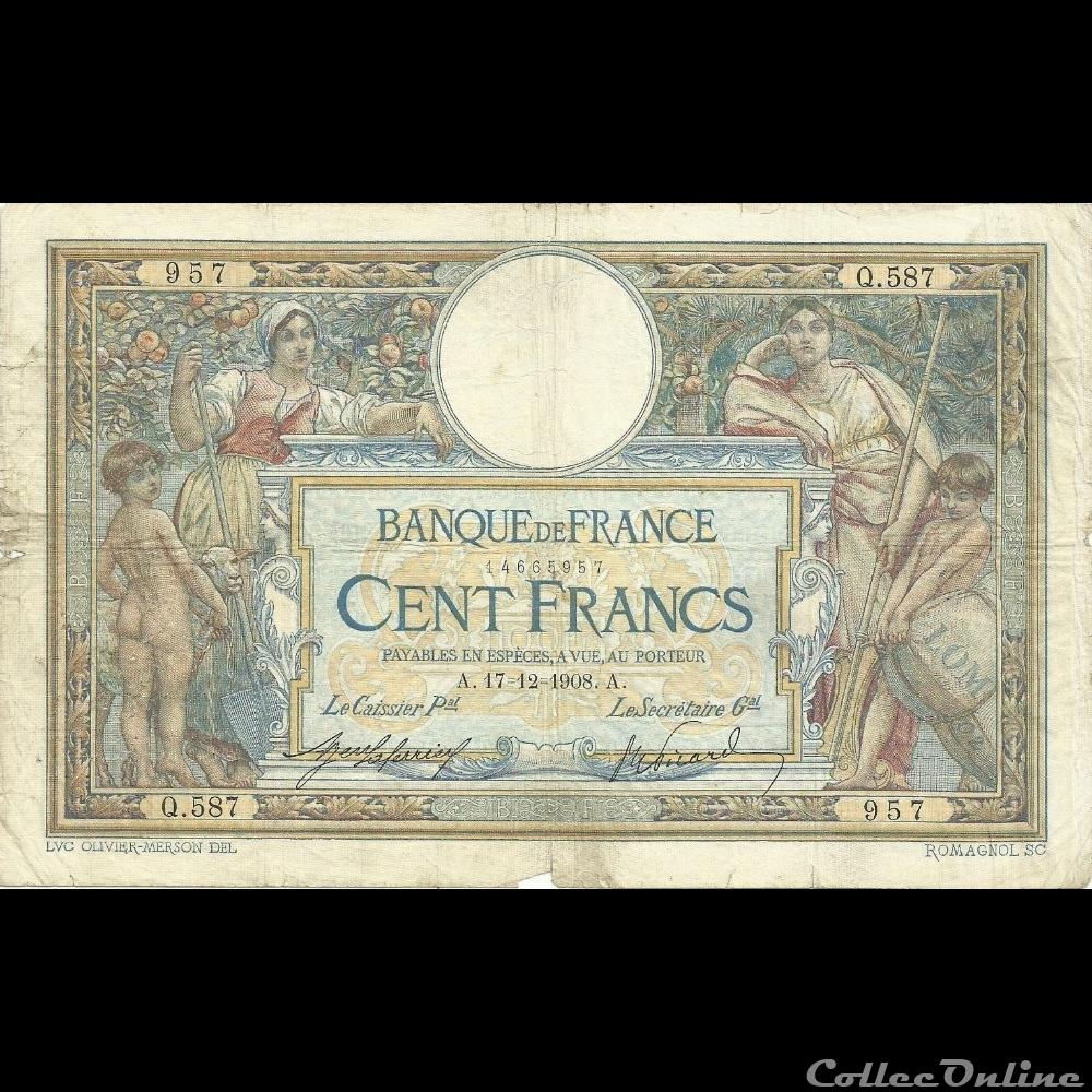 17-12-1908 -- Q.587 957 billet france banque de xxe 17 12 1908 q 587 957