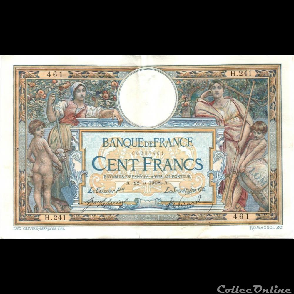 22-05-1908 -- H.241 461 billet france banque de xxe 22 05 1908 h 241 461