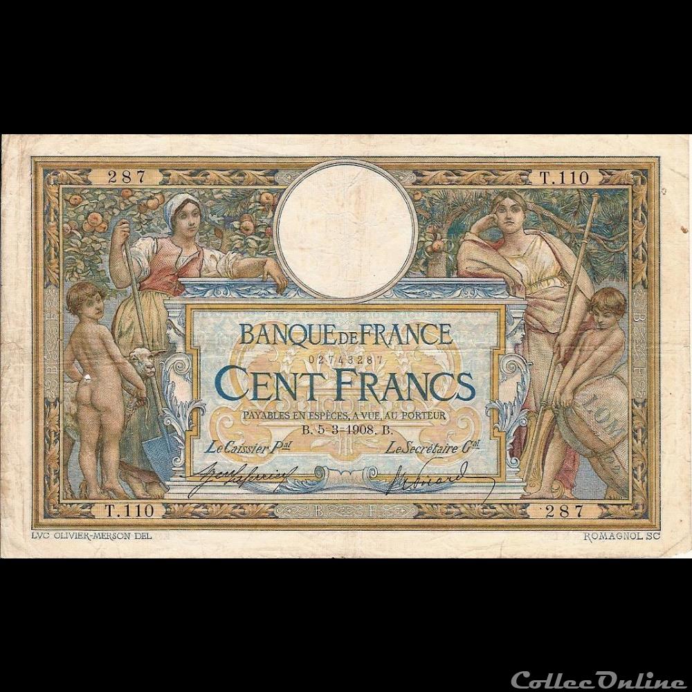 05-03-1908 -- T.110 287 billet france banque de xxe 05 03 1908 t 110 287