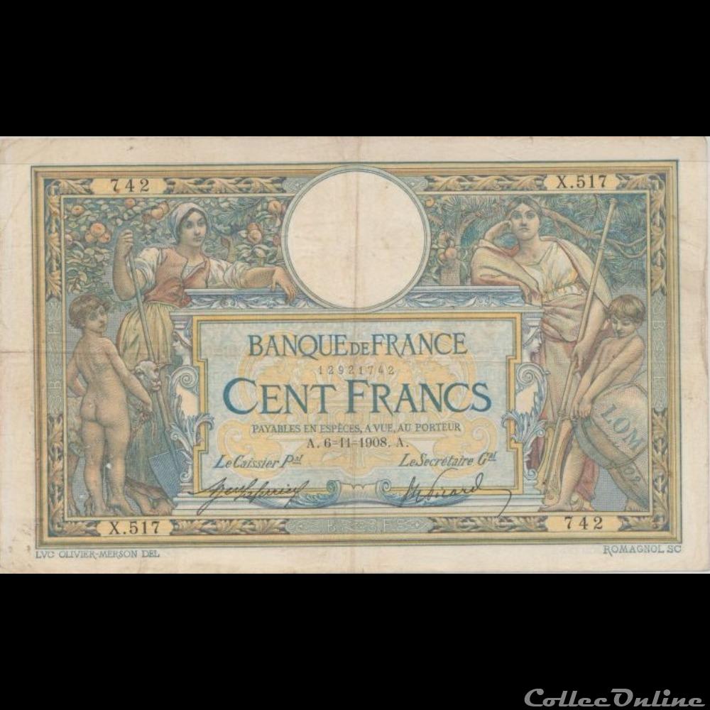06-11-1908 -- X.517 742 billet france banque de xxe 06 11 1908 x 517 742