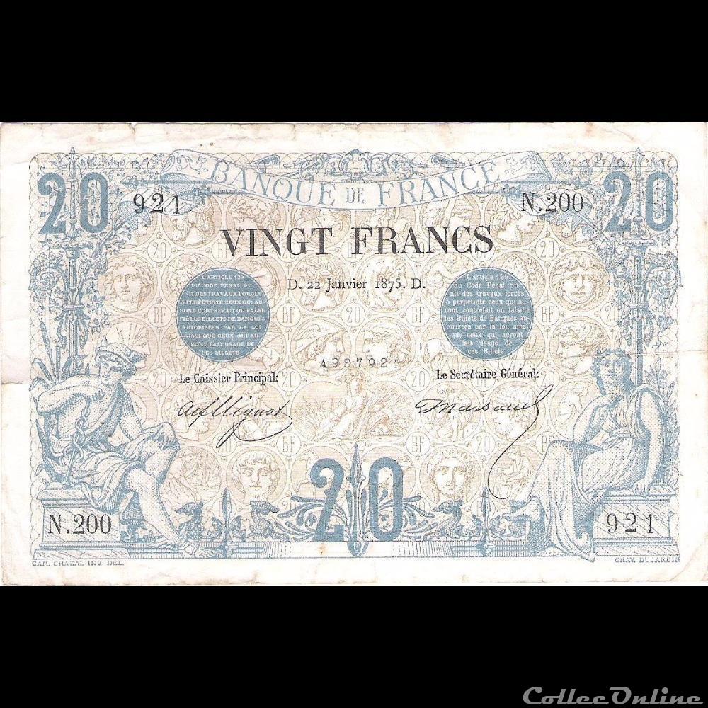 22-01-1875 -- N.200 921 billet france banque de xxe 22 01 1875 n 200 921