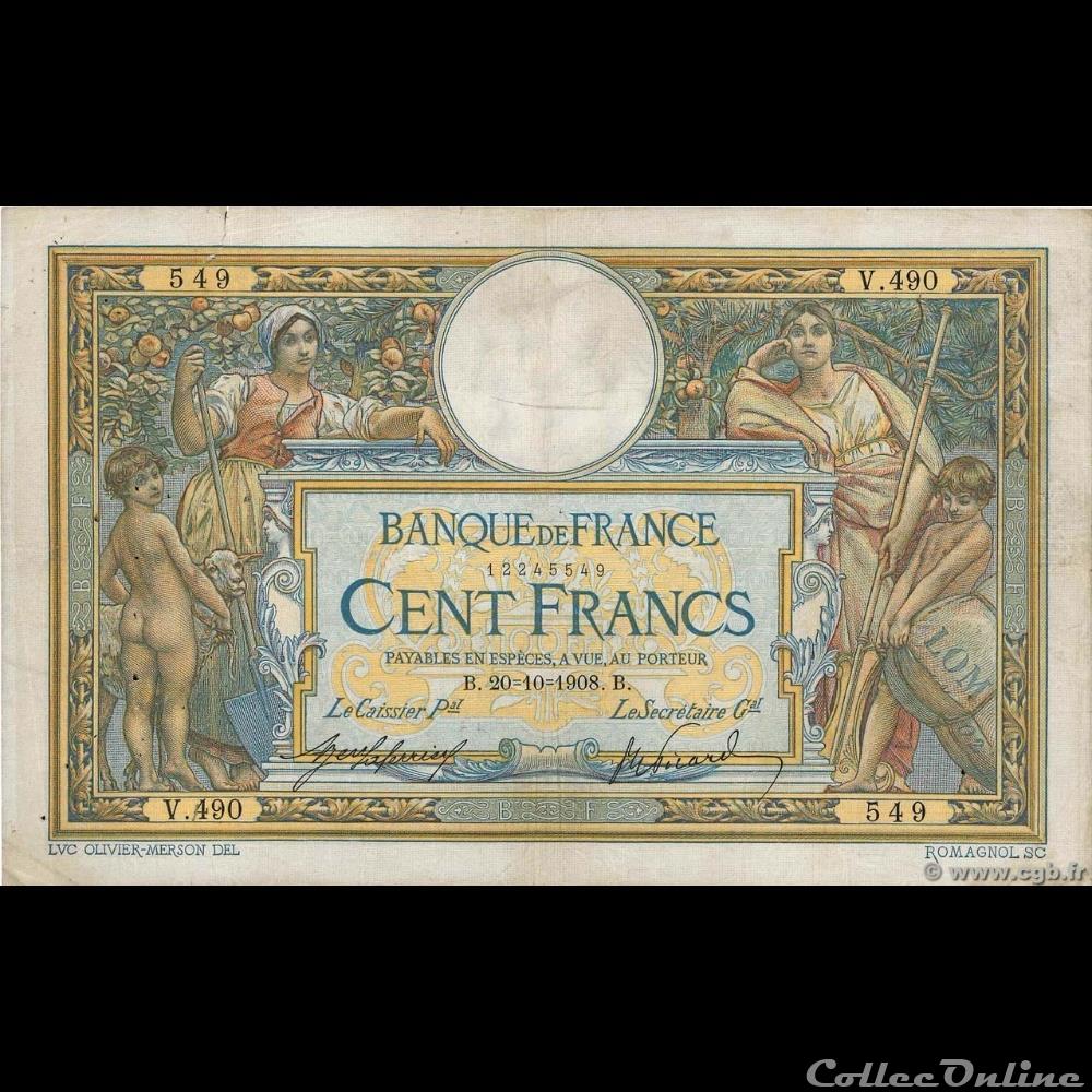 20-10-1908 -- V.490 549 billet france banque de xxe 20 10 1908 v 490 549