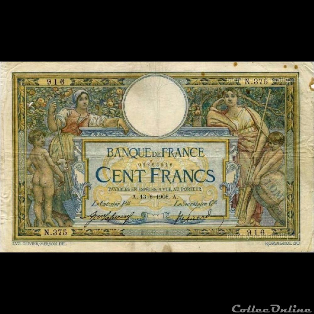 13-08-1908 -- N.375 916 billet france banque de xxe 13 08 1908 n 375 916