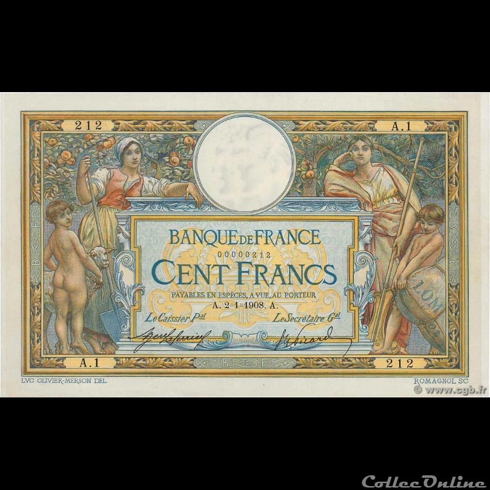 02-01-1908 -- A.1 212 billet france banque de xxe 02 01 1908 a 1 212