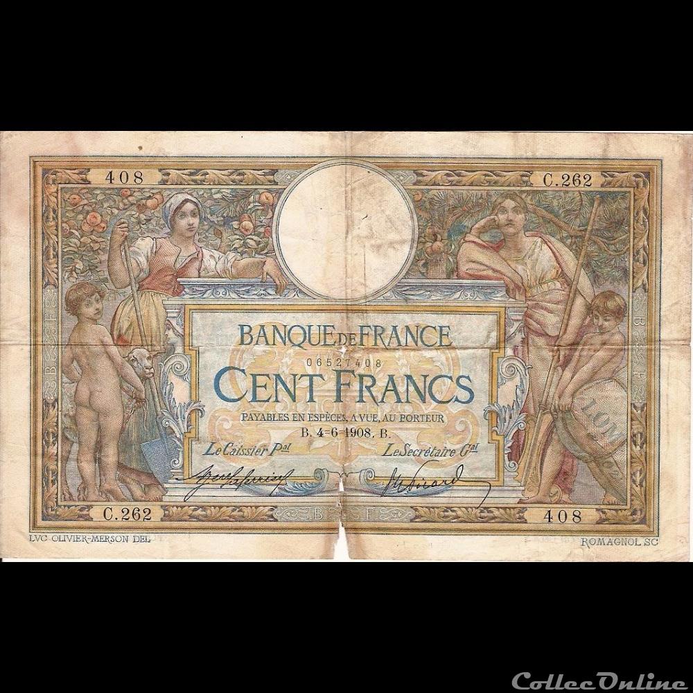 04-06-1908 -- C.262 408 billet france banque de xxe 04 06 1908 c 262 408