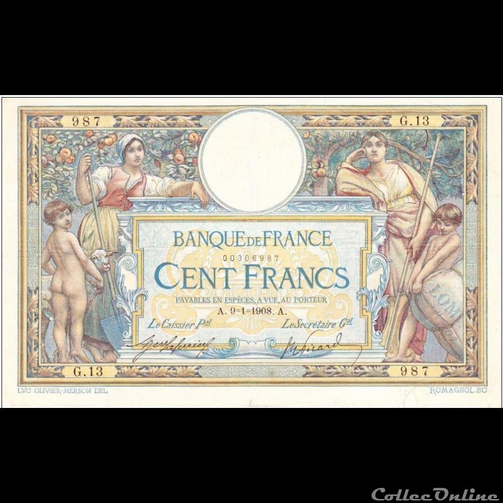 billet france banque de xxe 09 01 1908 g 13 987