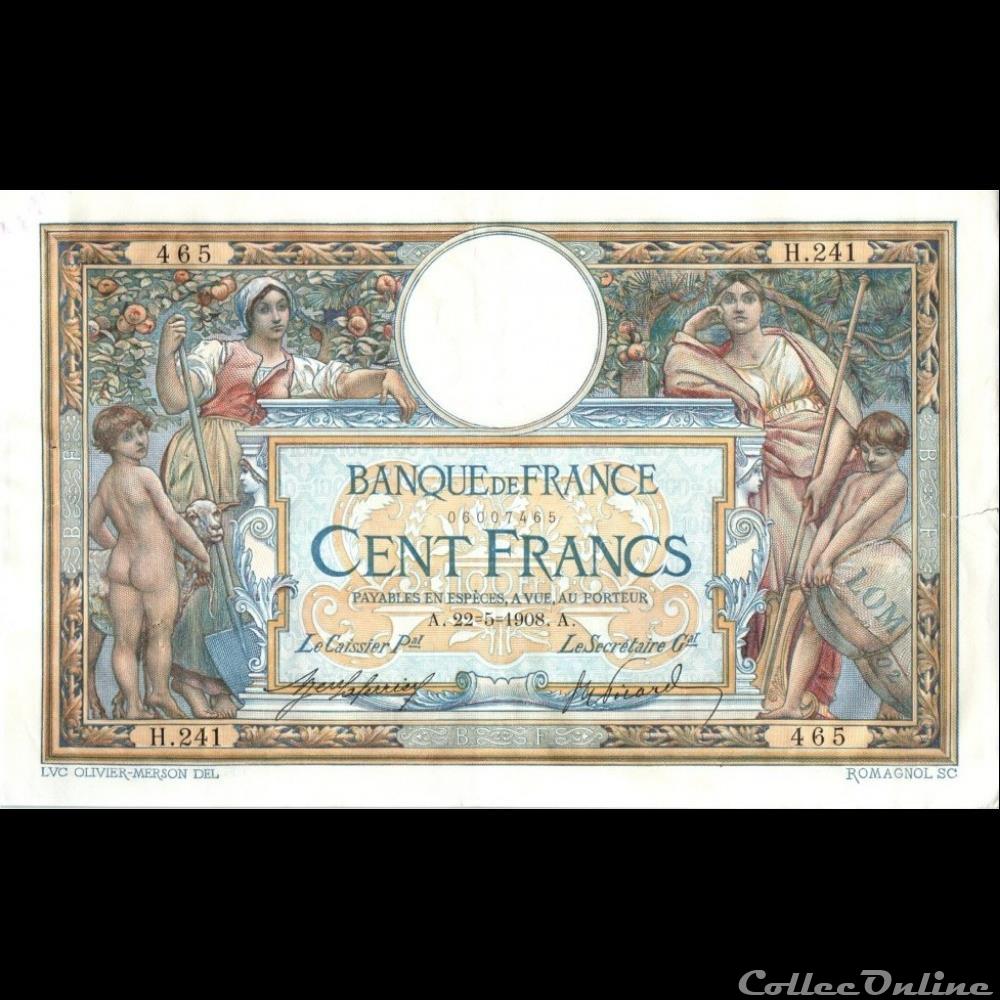 billet france banque de xxe 22 05 1908 h 241 465
