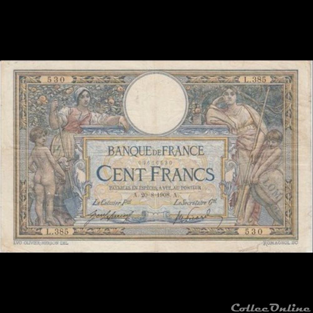 20-08-1908 -- L.385 530 billet france banque de xxe 20 08 1908 l 385 530