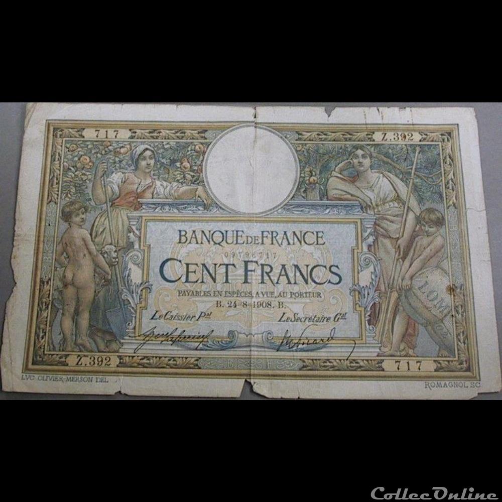 24-08-1908 -- Z.392 717 billet france banque de xxe 24 08 1908 z 392 717