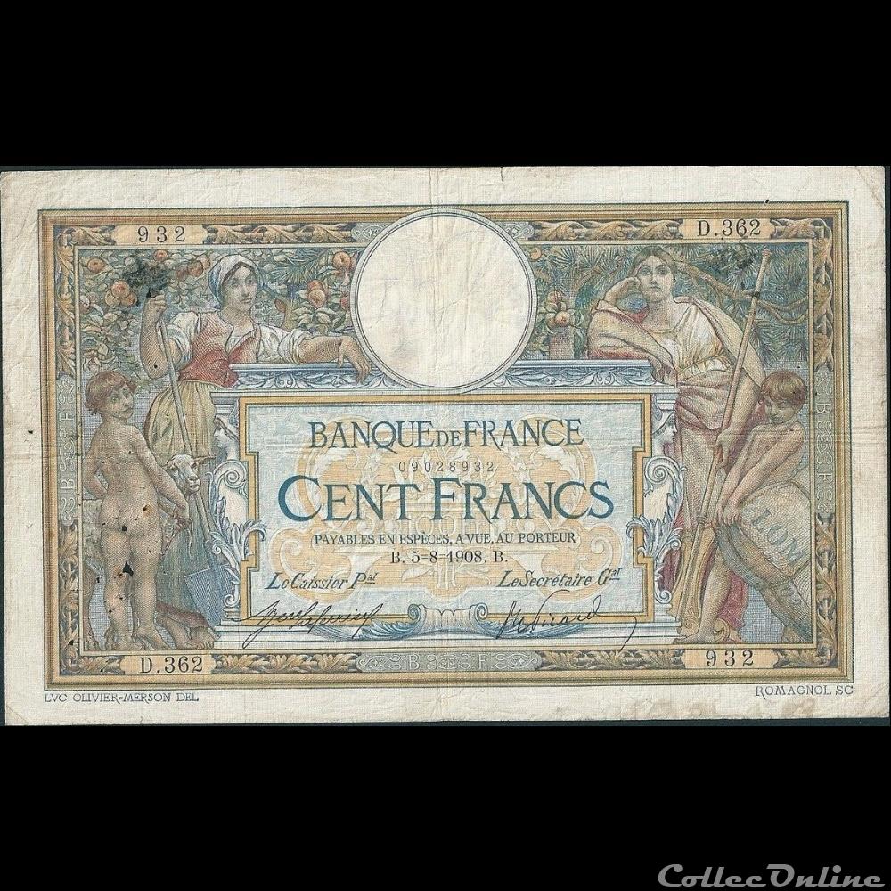 05-08-1908 -- D.362 932 billet france banque de xxe 05 08 1908 d 362 932
