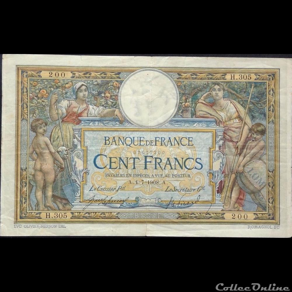 01-07-1908 -- H.305 200 billet france banque de xxe 01 07 1908 h 305 200