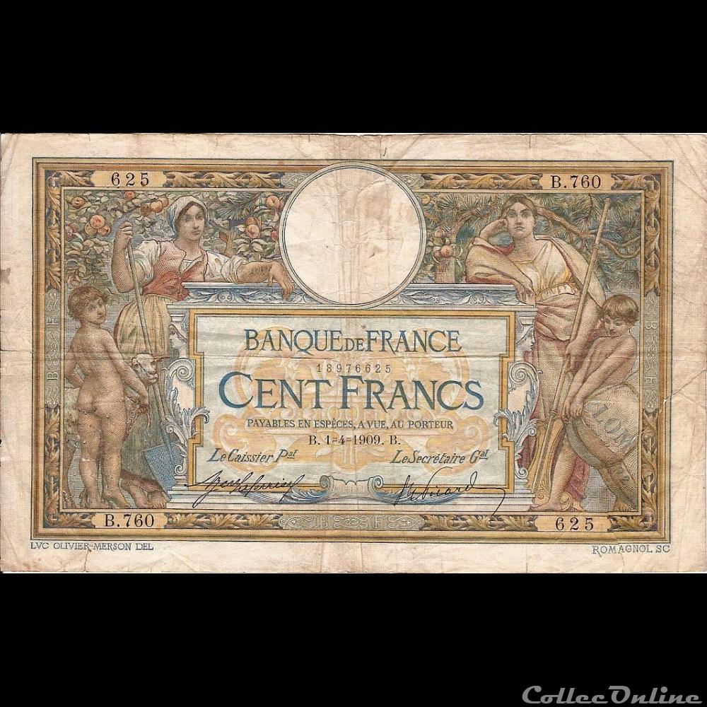 billet france banque de xxe 01 04 1909 b 760 625