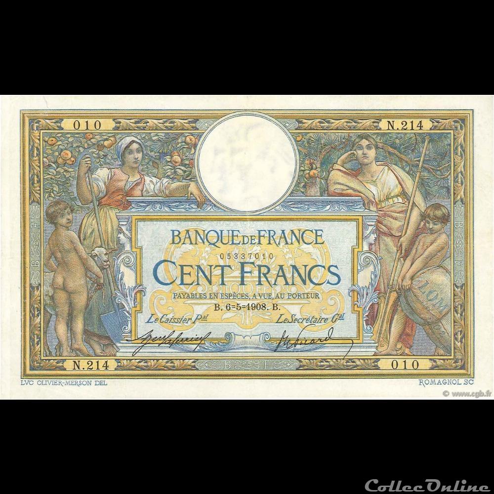 06-05-1908 -- N.214 010 billet france banque de xxe 06 05 1908 n 214 010