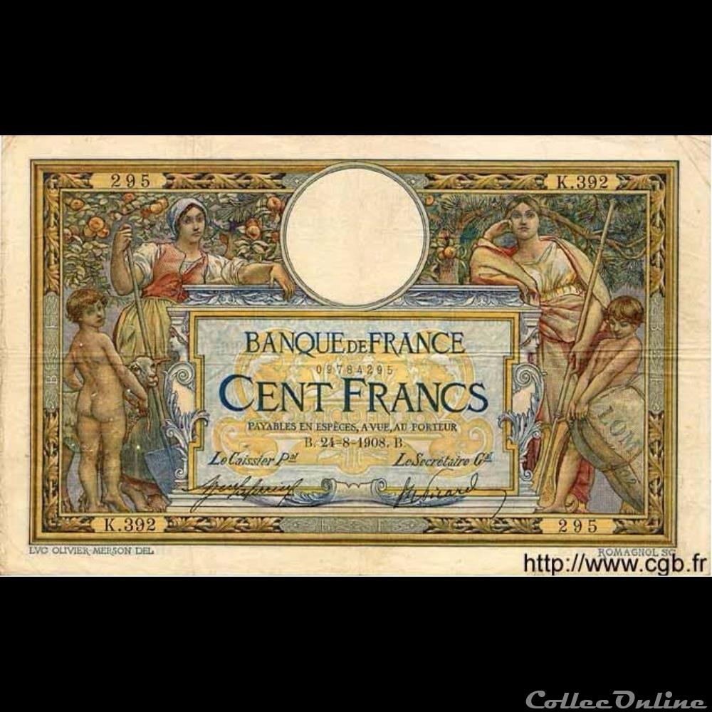 24-08-1908 -- K.392 295 billet france banque de xxe 24 08 1908 k 392 295