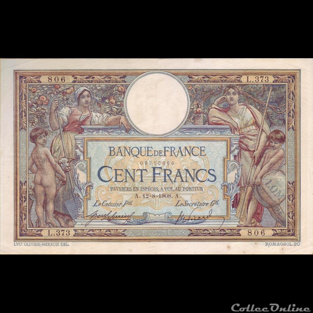 12-08-1908 -- L.373 806 billet france banque de xxe 12 08 1908 l 373 806