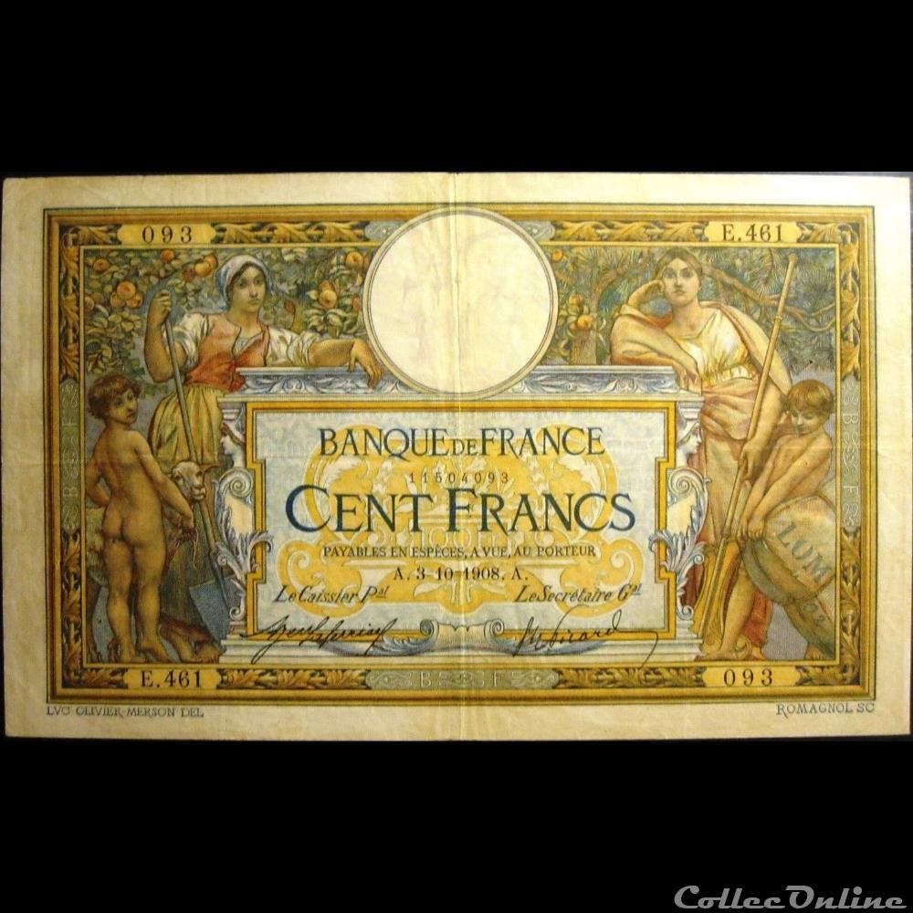 03-10-1908 -- E.461 093 billet france banque de xxe 03 10 1908 e 461 093