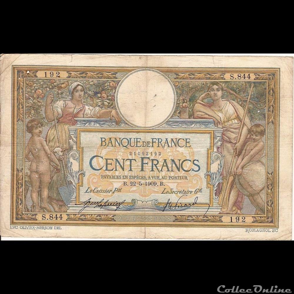 22-05-1909 -- S.844 192 billet france banque de xxe 22 05 1909 s 844 192