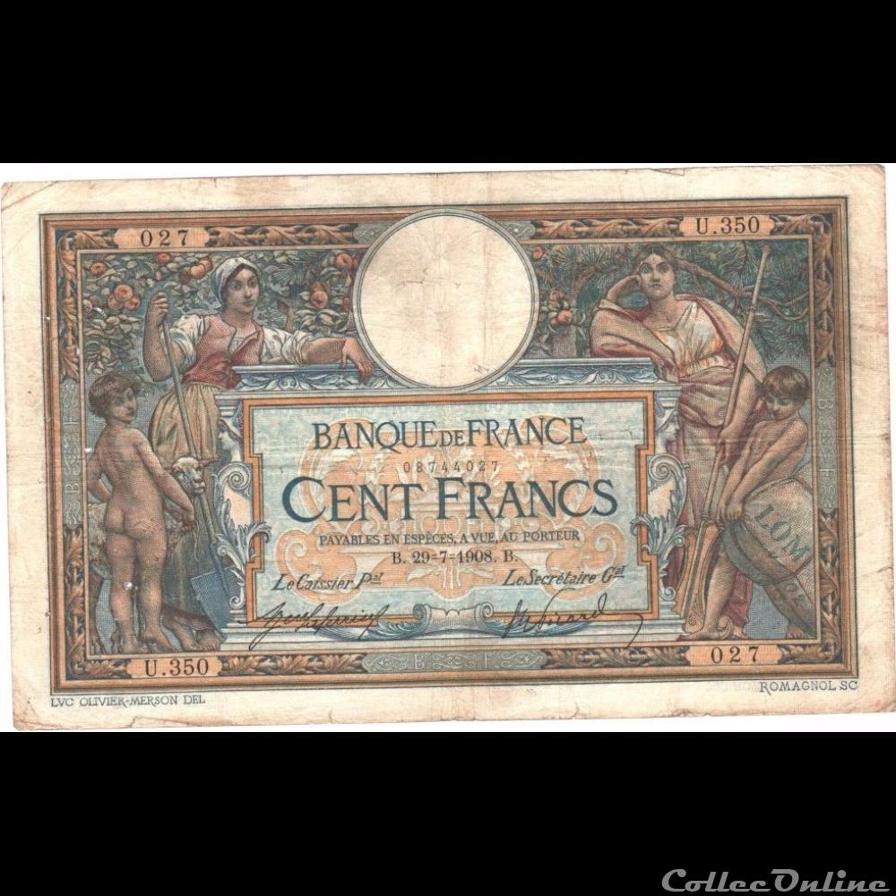 29-07-1908 -- U.350 027 billet france banque de xxe 29 07 1908 u 350 027