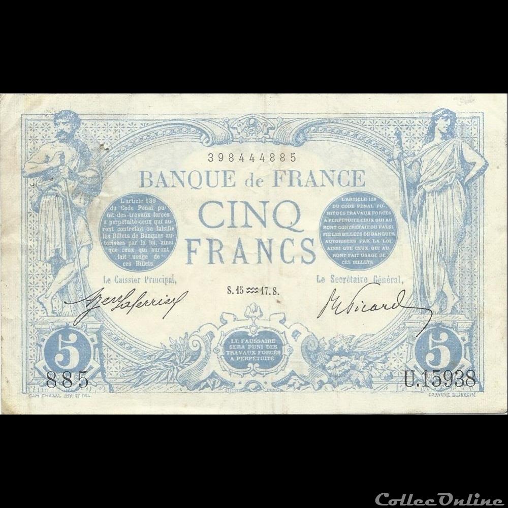 15-01-1917 -- U.15938 885 billet france banque de xxe 15 01 1917 u 15938 885
