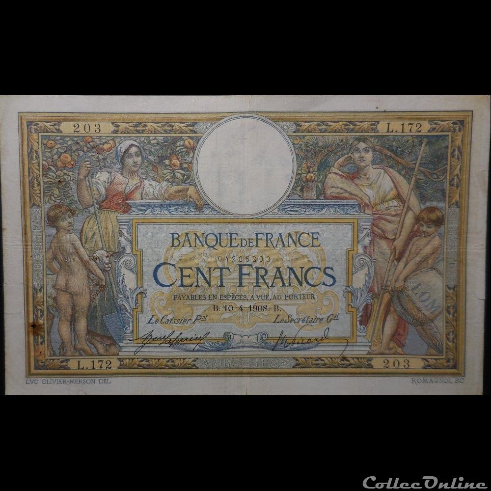 10-04-1908 -- L.172 203 billet france banque de xxe 10 04 1908 l 172 203